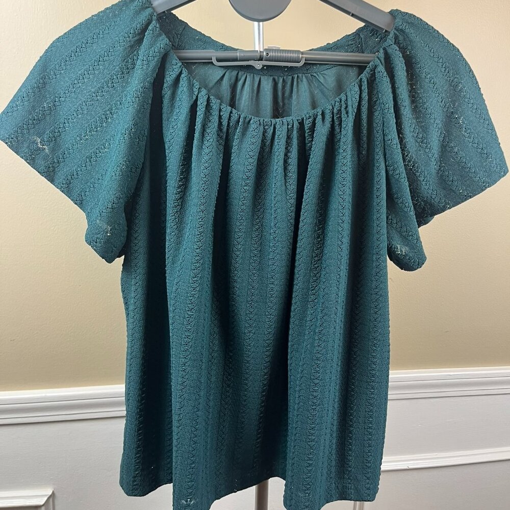 LOFT Dark Green Eyelet Blouse - XL